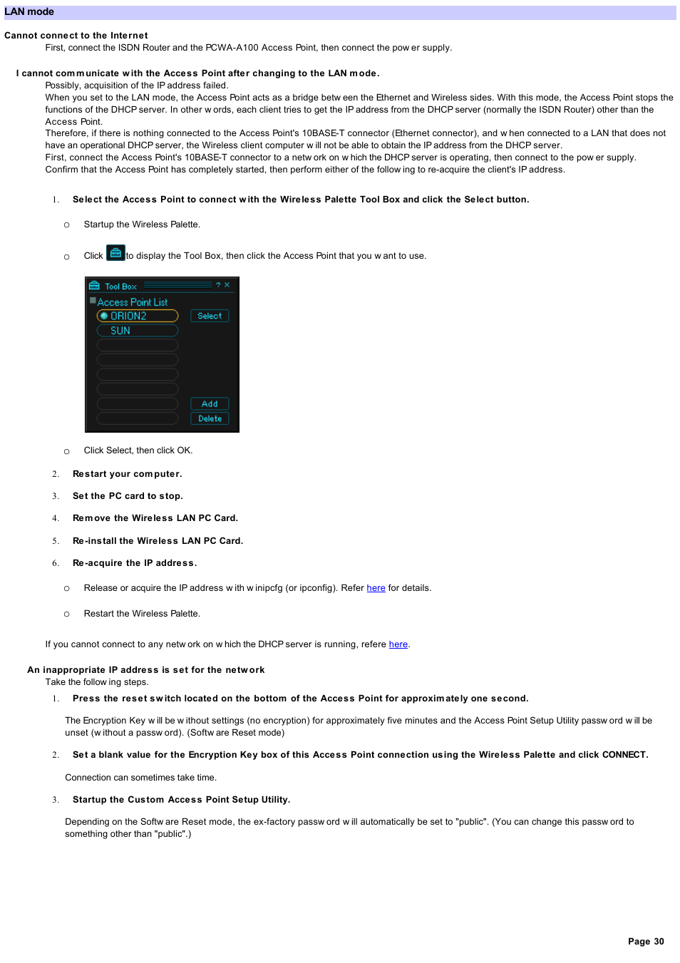Lan mode | Sony PCWA-A220 User Manual | Page 30 / 61