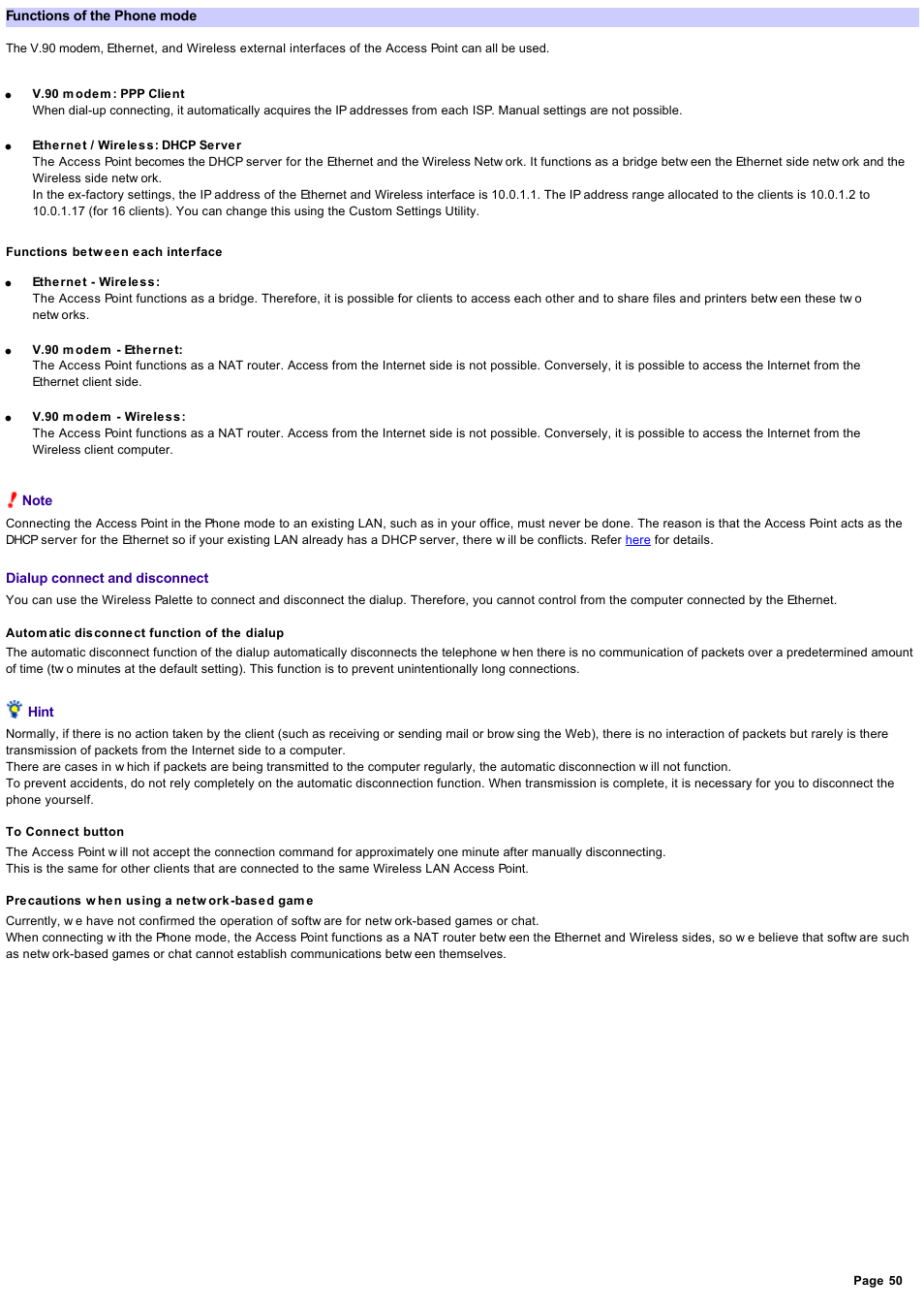 Functions of the phone mode | Sony PCWA-A220 User Manual | Page 50 / 61