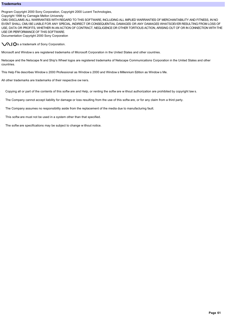 Trademarks | Sony PCWA-A220 User Manual | Page 61 / 61