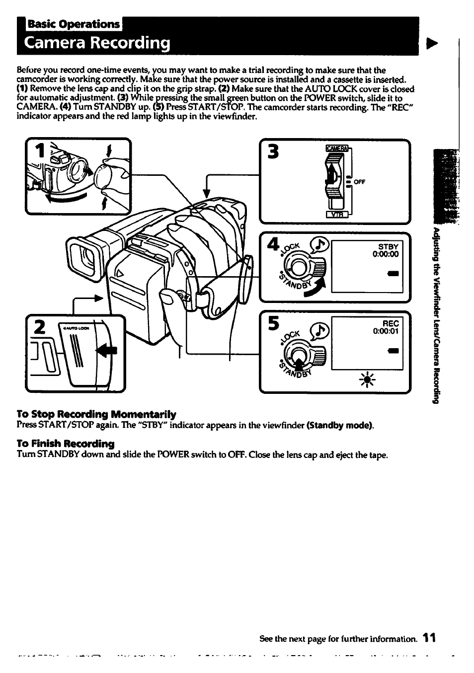 I basic operations, Camera recording, To stop recording momentarily | To finish recording | Sony CCD-TR700 User Manual | Page 11 / 64