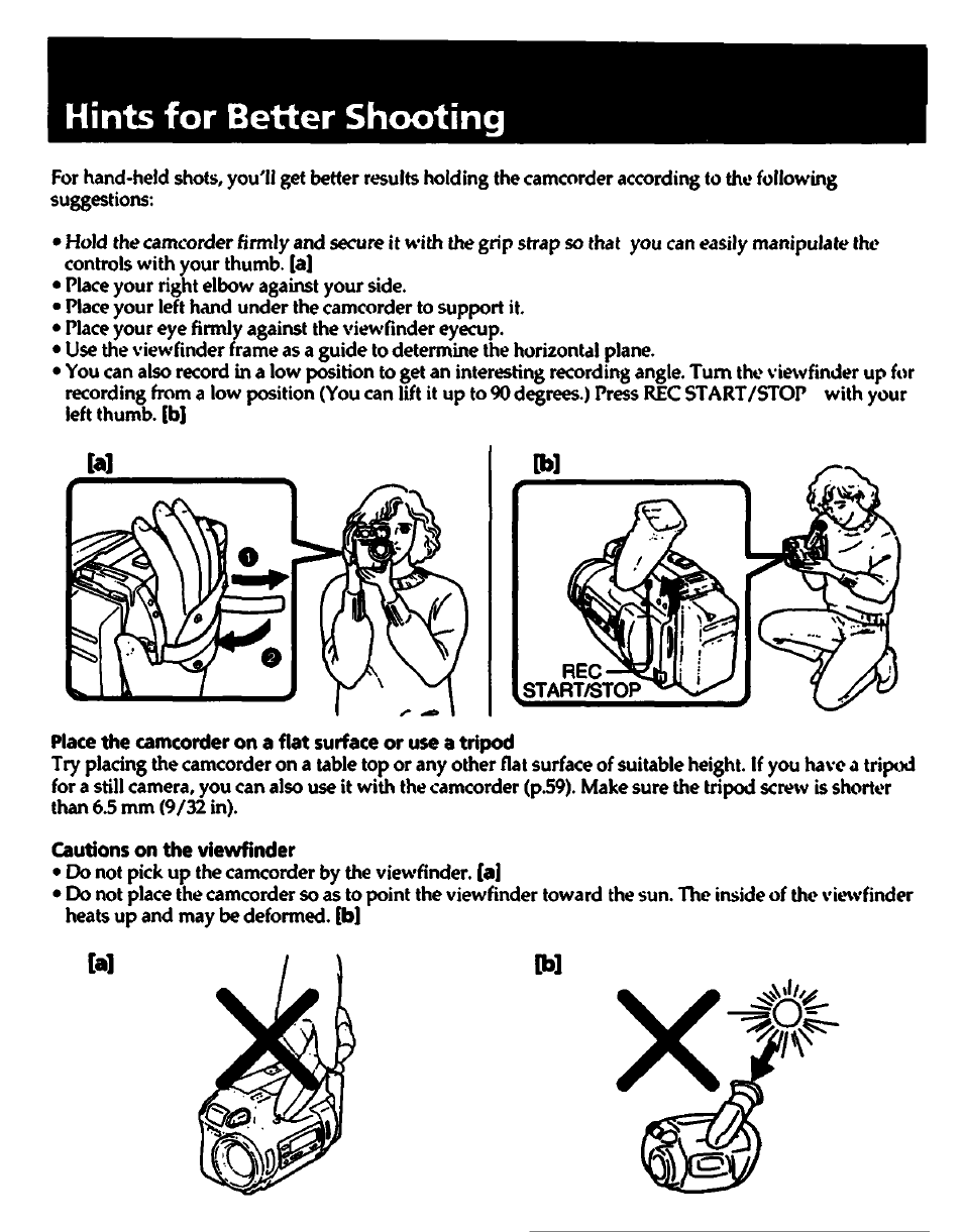 Hints for better shooting, Cautions on the viewfinder | Sony CCD-TR700 User Manual | Page 14 / 64