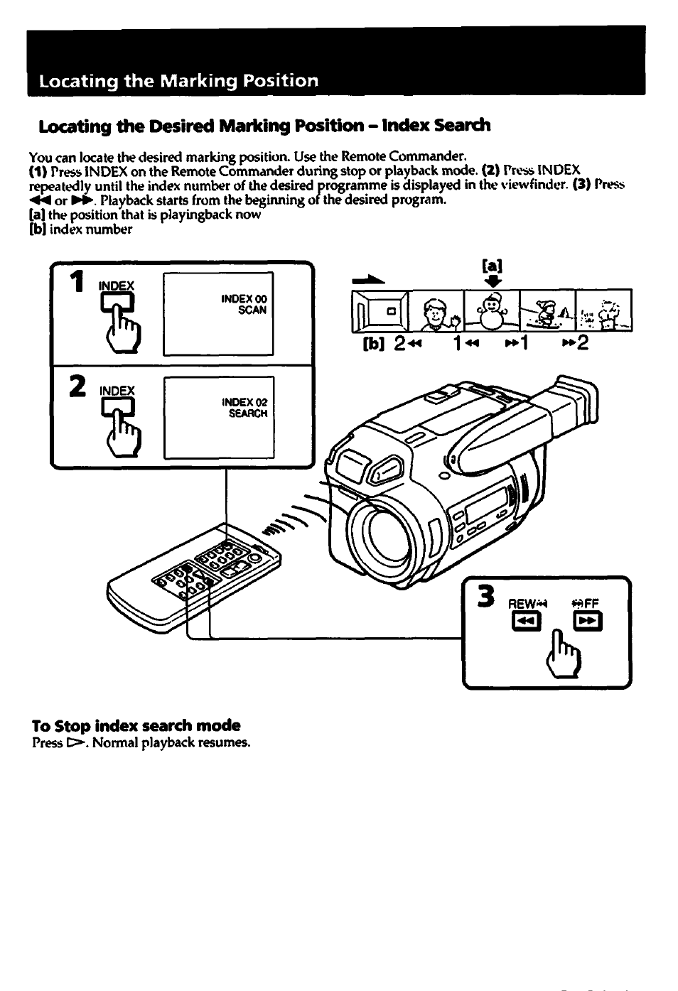 To stop index search mode, Locating the marking position | Sony CCD-TR700 User Manual | Page 38 / 64