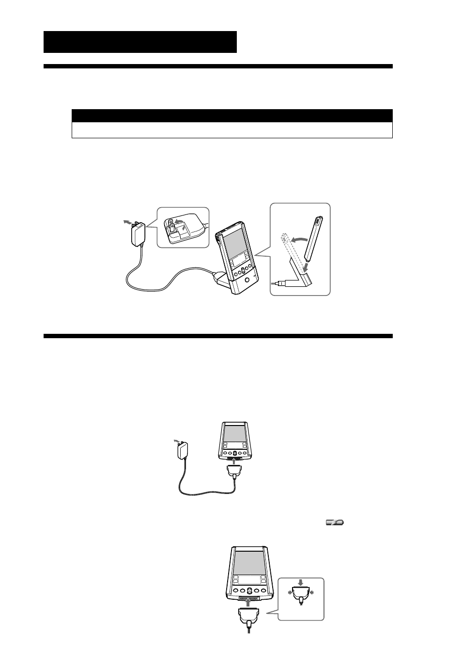 Charging sony handheld, Charging with the cradle, Charging directly from the power supply | Charging directly from the power, Supply | Sony PEG-S300 User Manual | Page 14 / 40