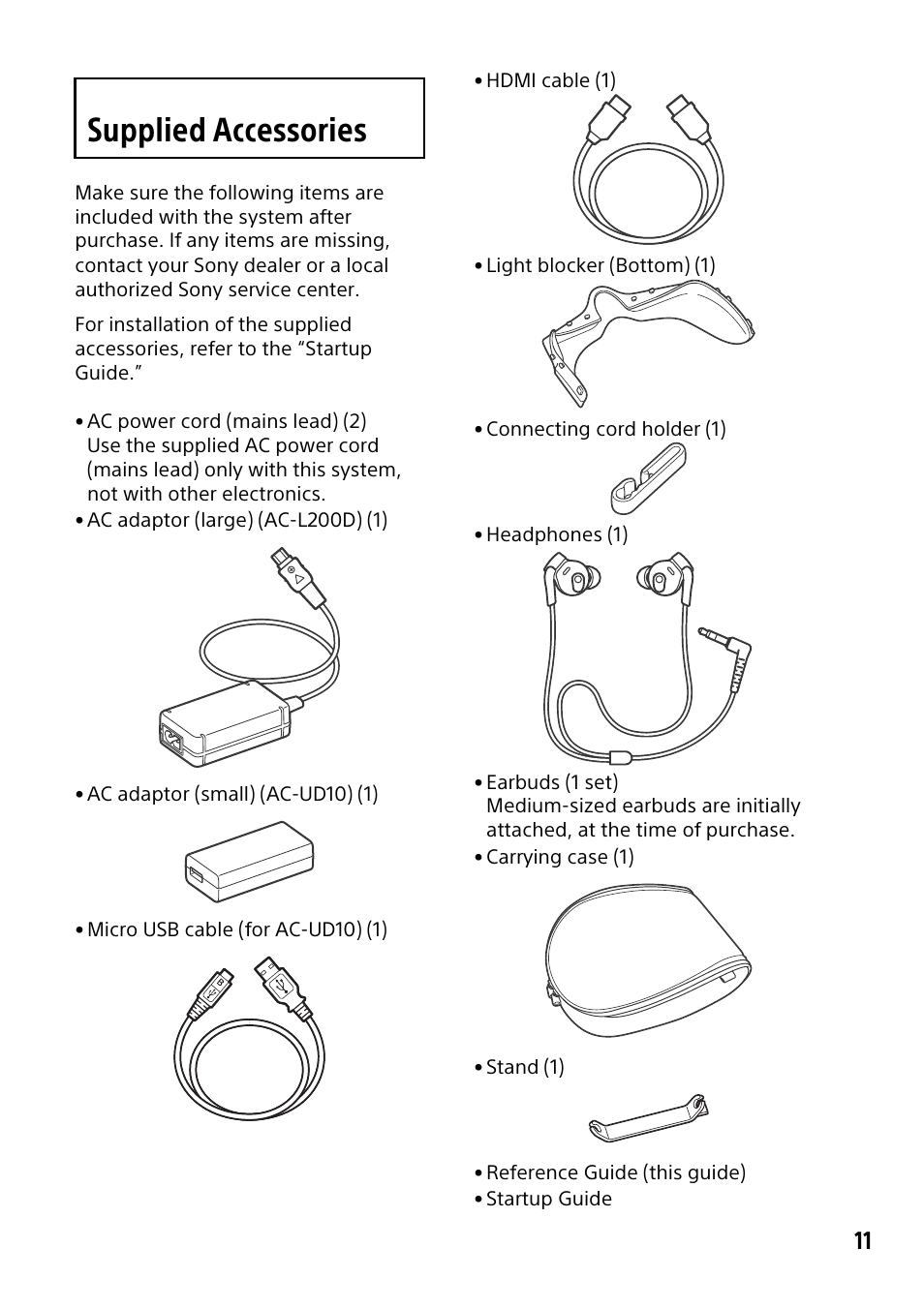 Supplied accessories | Sony HMZ-T3W User Manual | Page 11 / 52