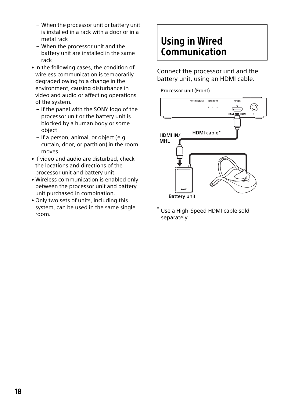 Using in wired communication | Sony HMZ-T3W User Manual | Page 18 / 52