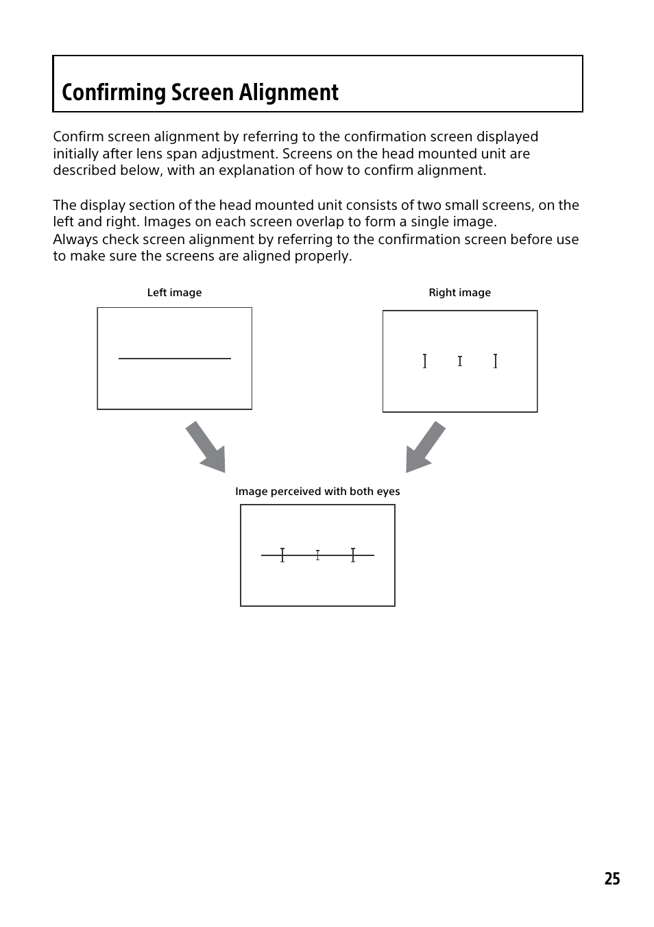 Confirming screen alignment | Sony HMZ-T3W User Manual | Page 25 / 52