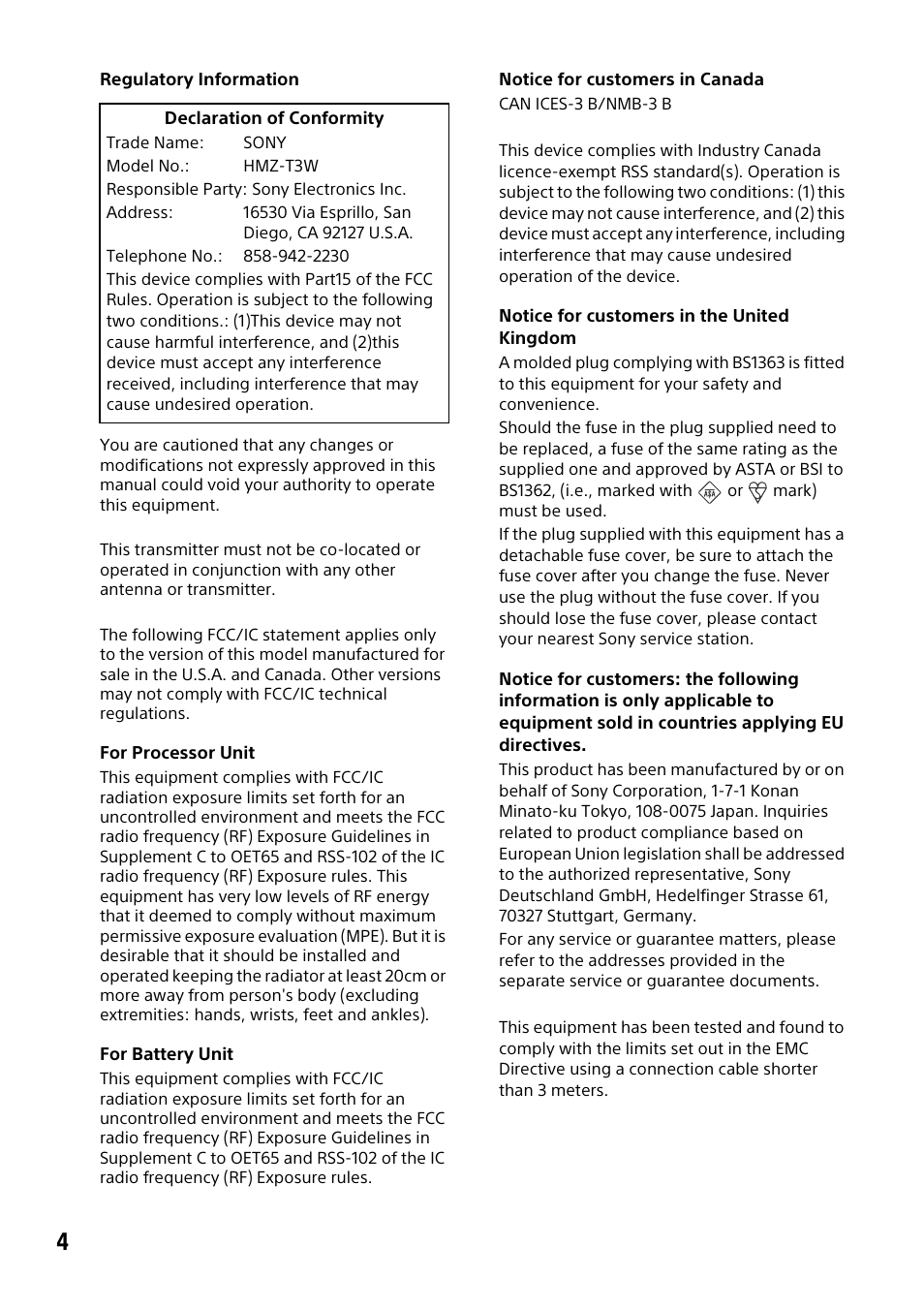 Sony HMZ-T3W User Manual | Page 4 / 52