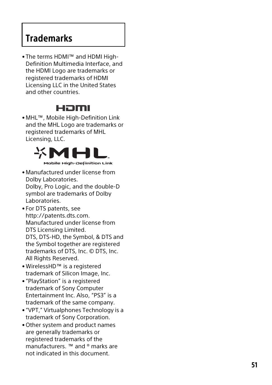 Trademarks | Sony HMZ-T3W User Manual | Page 51 / 52