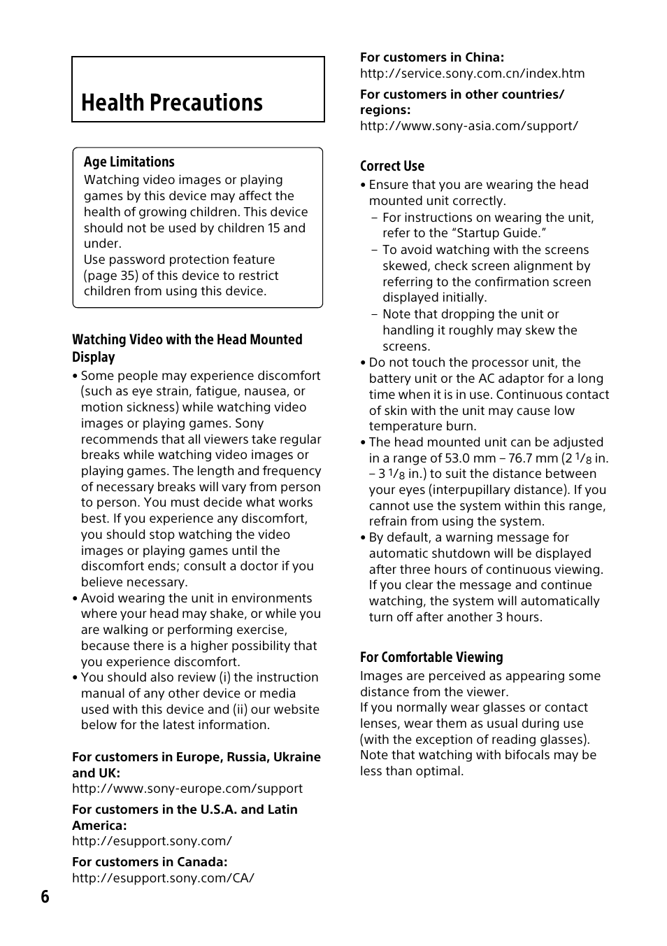 Health precautions | Sony HMZ-T3W User Manual | Page 6 / 52