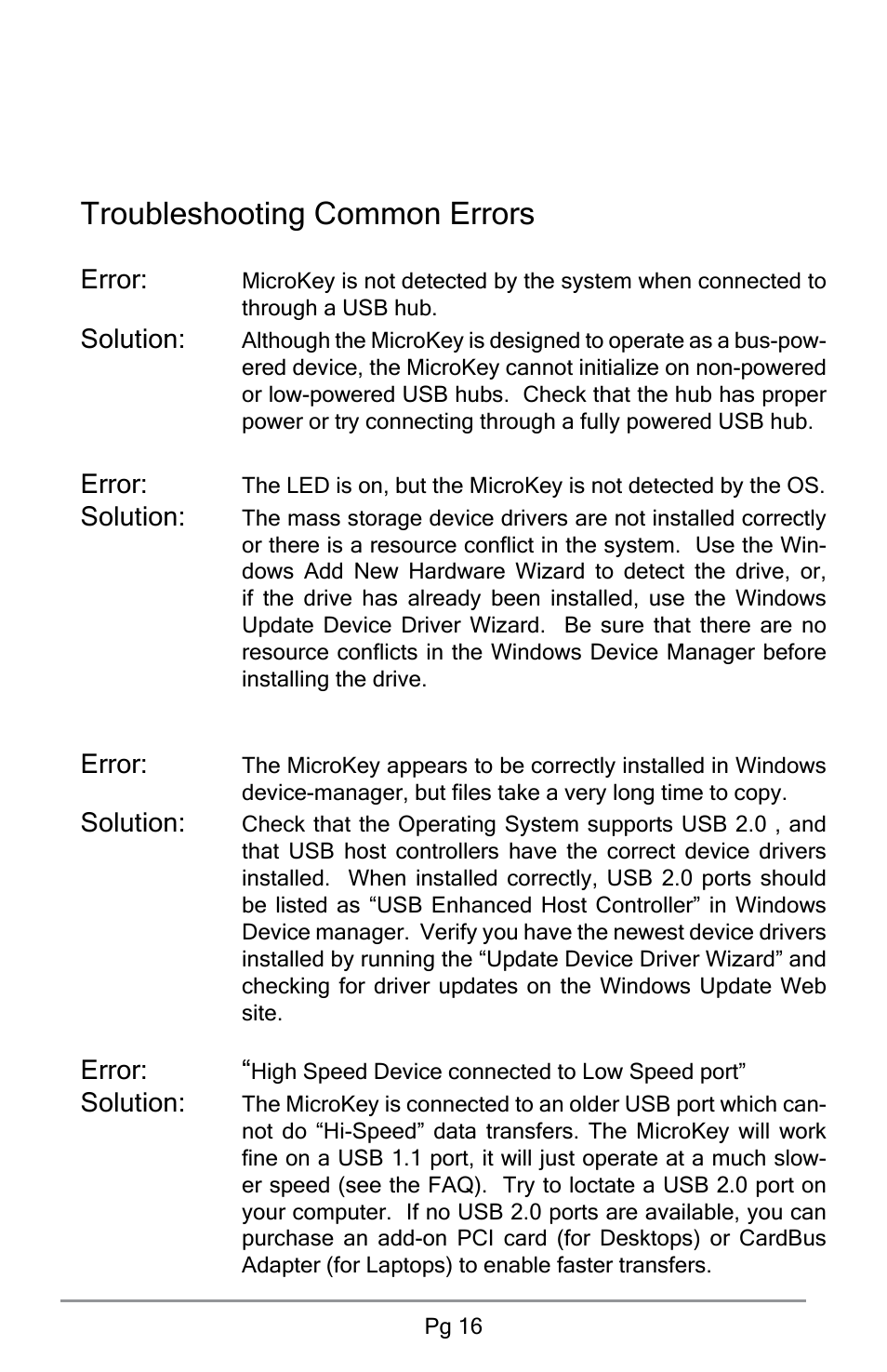 Troubleshooting common errors | Apricorn USB Storage Device User Manual | Page 18 / 22
