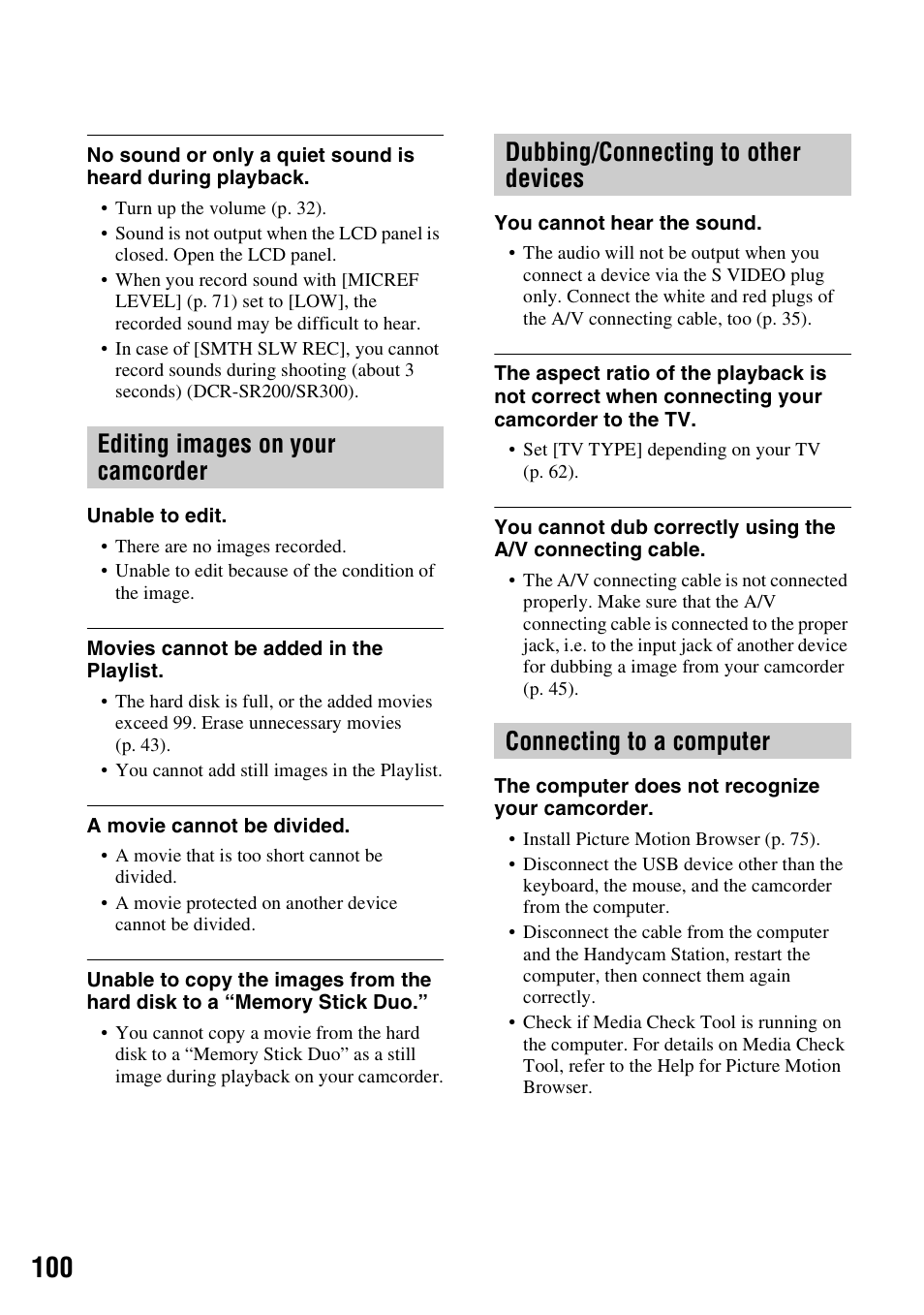 Editing images on your camcorder, Dubbing/connecting to other, Devices | Connecting to a computer | Sony DCR-SR300C User Manual | Page 100 / 131