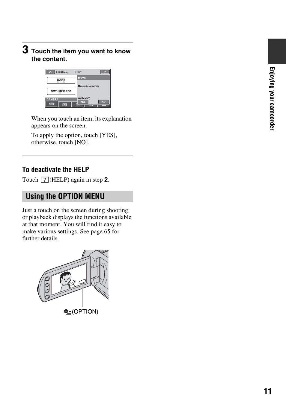 Using the option menu | Sony DCR-SR300C User Manual | Page 11 / 131