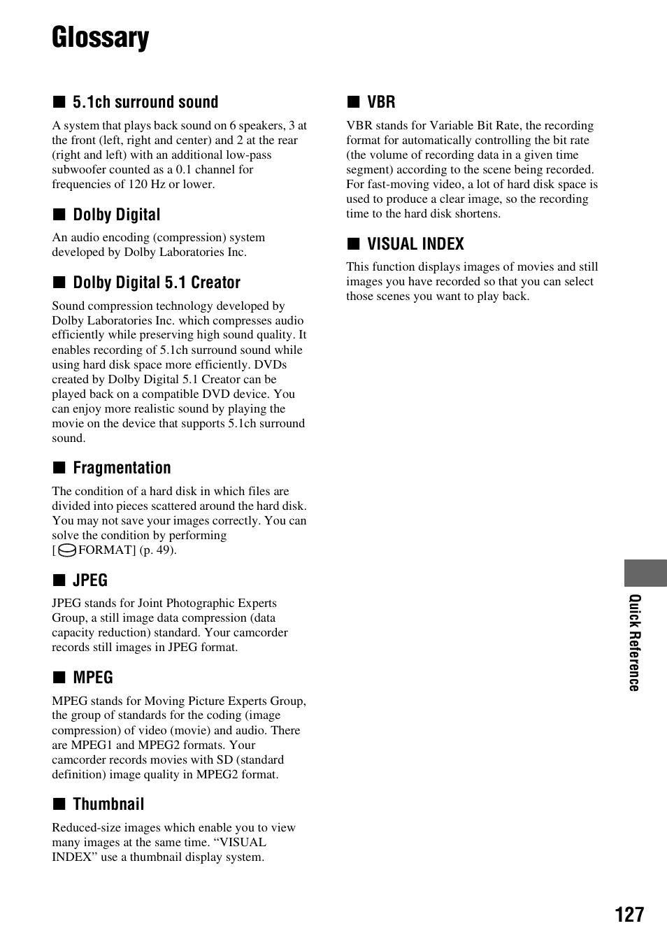 Glossary, P. 127) | Sony DCR-SR300C User Manual | Page 127 / 131