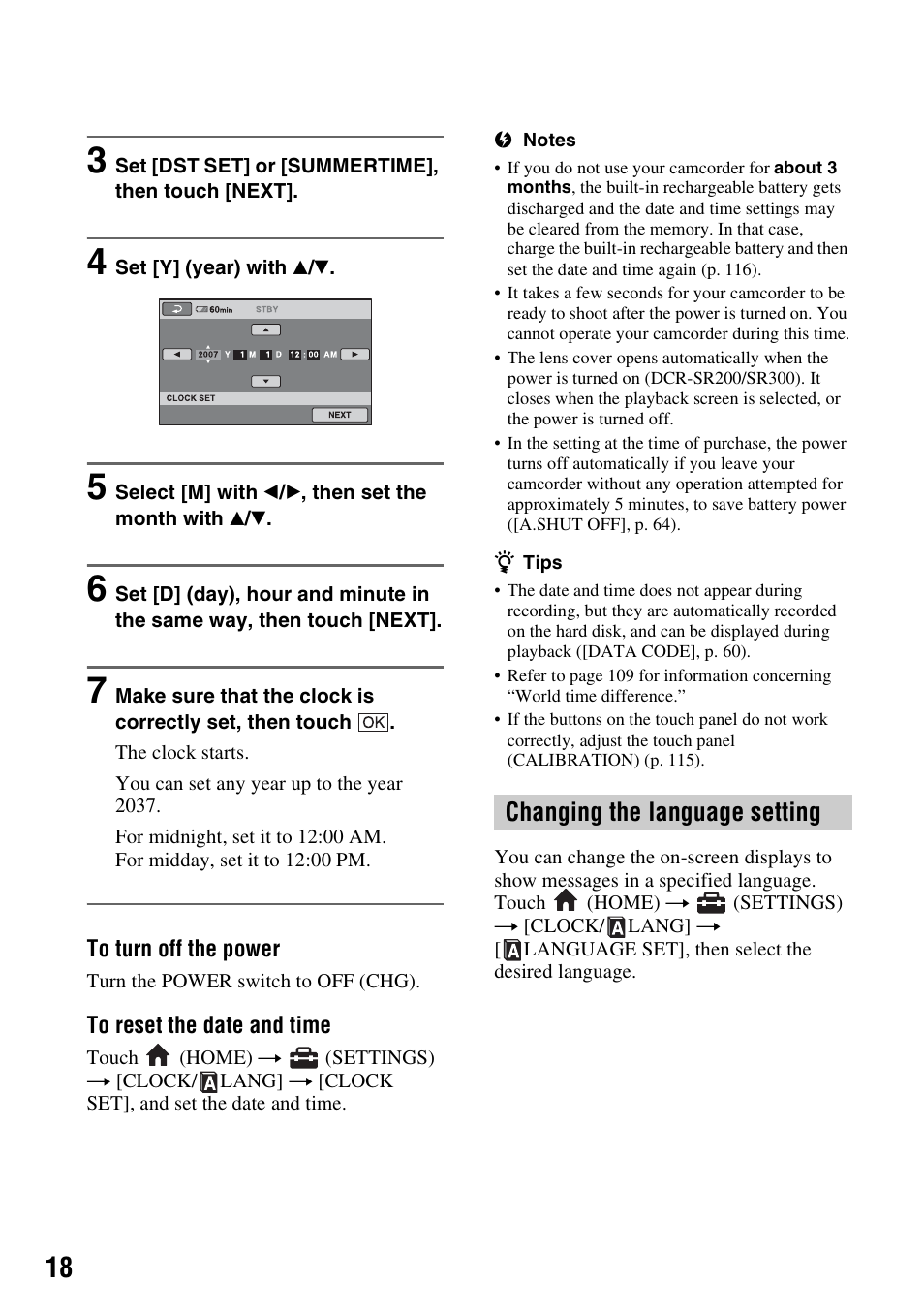 Changing the language setting | Sony DCR-SR300C User Manual | Page 18 / 131