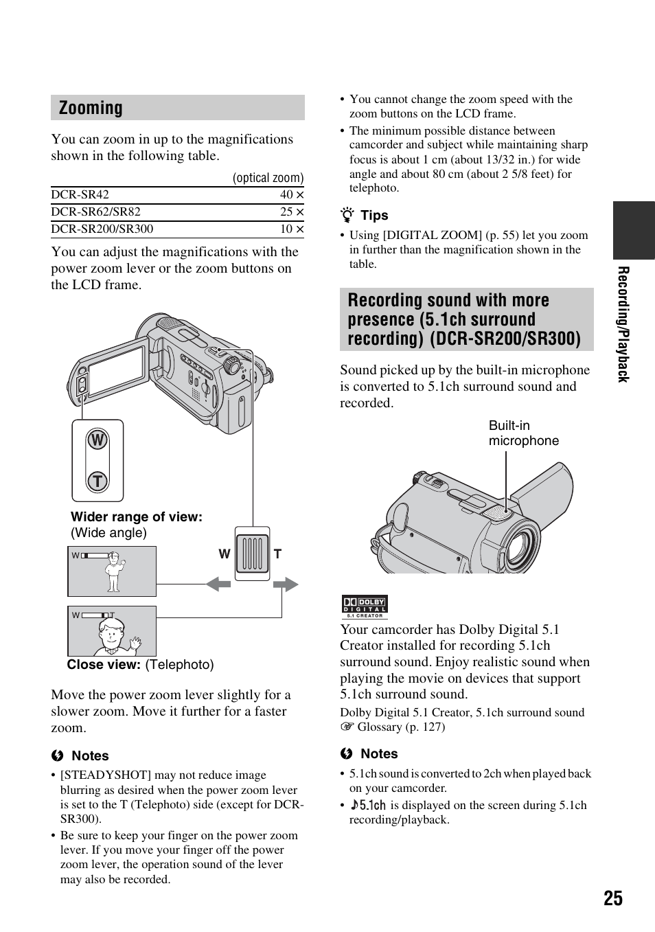 Zooming | Sony DCR-SR300C User Manual | Page 25 / 131
