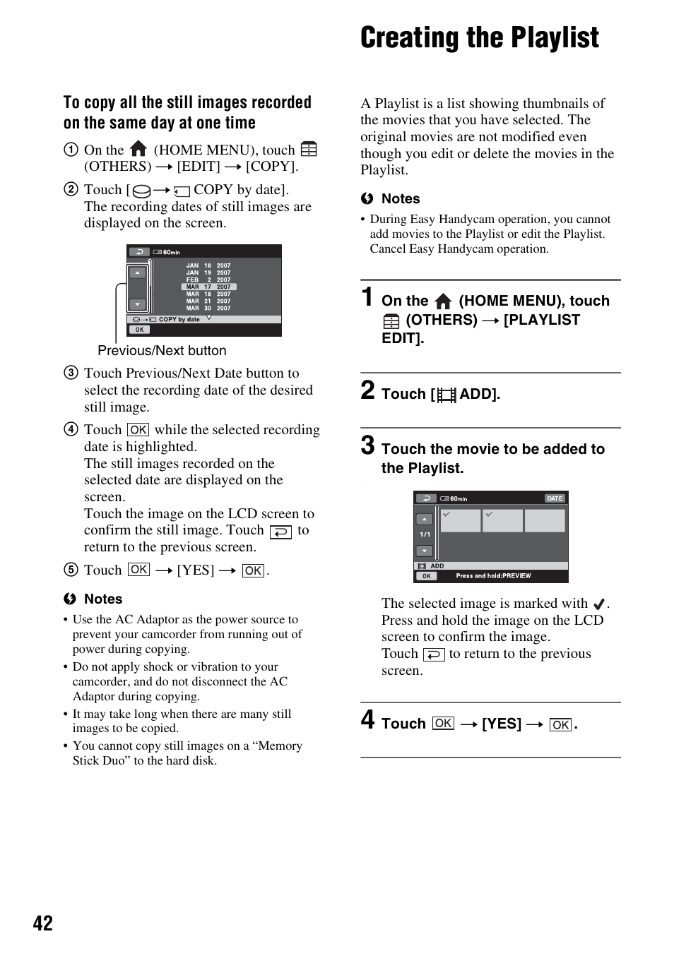 Creating the playlist, P. 42) | Sony DCR-SR300C User Manual | Page 42 / 131