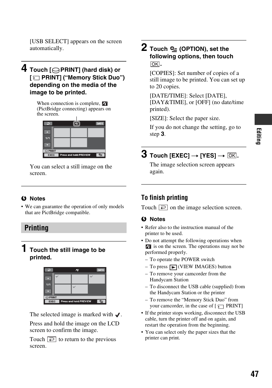 Printing | Sony DCR-SR300C User Manual | Page 47 / 131
