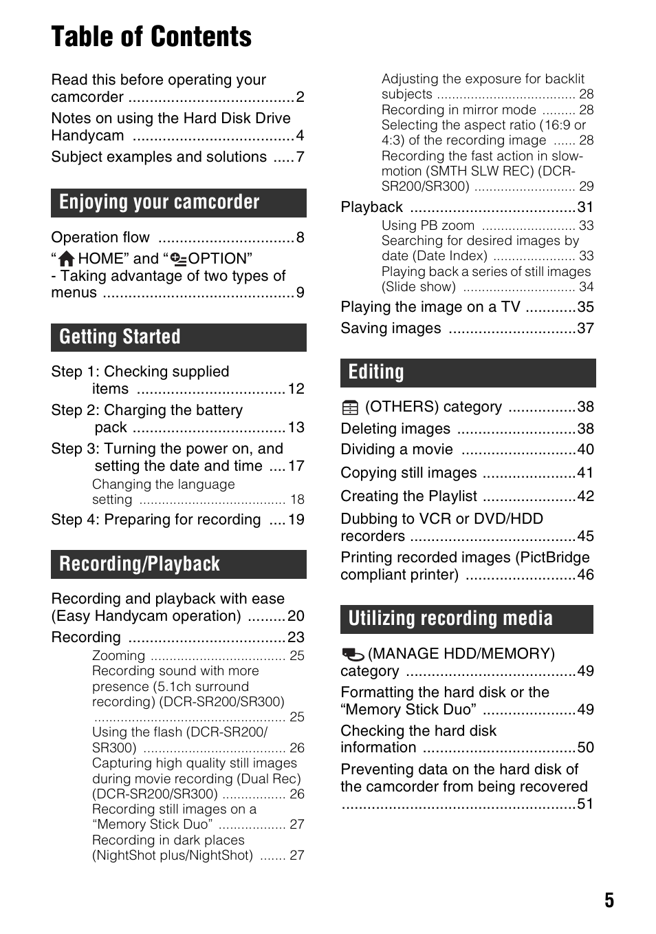 Sony DCR-SR300C User Manual | Page 5 / 131