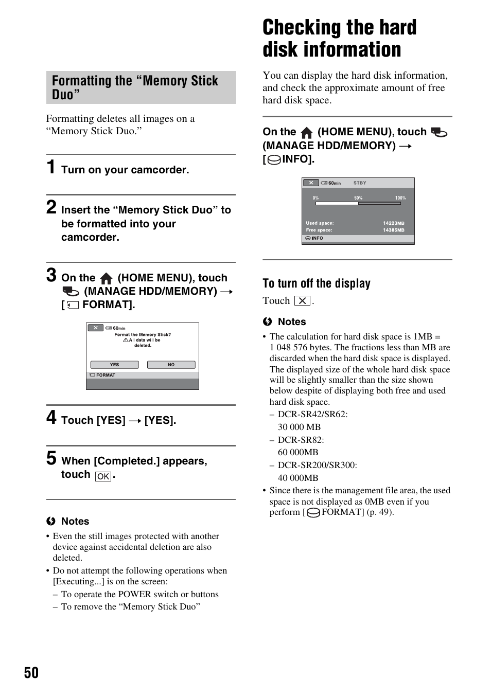 Checking the hard disk information, P. 50) | Sony DCR-SR300C User Manual | Page 50 / 131