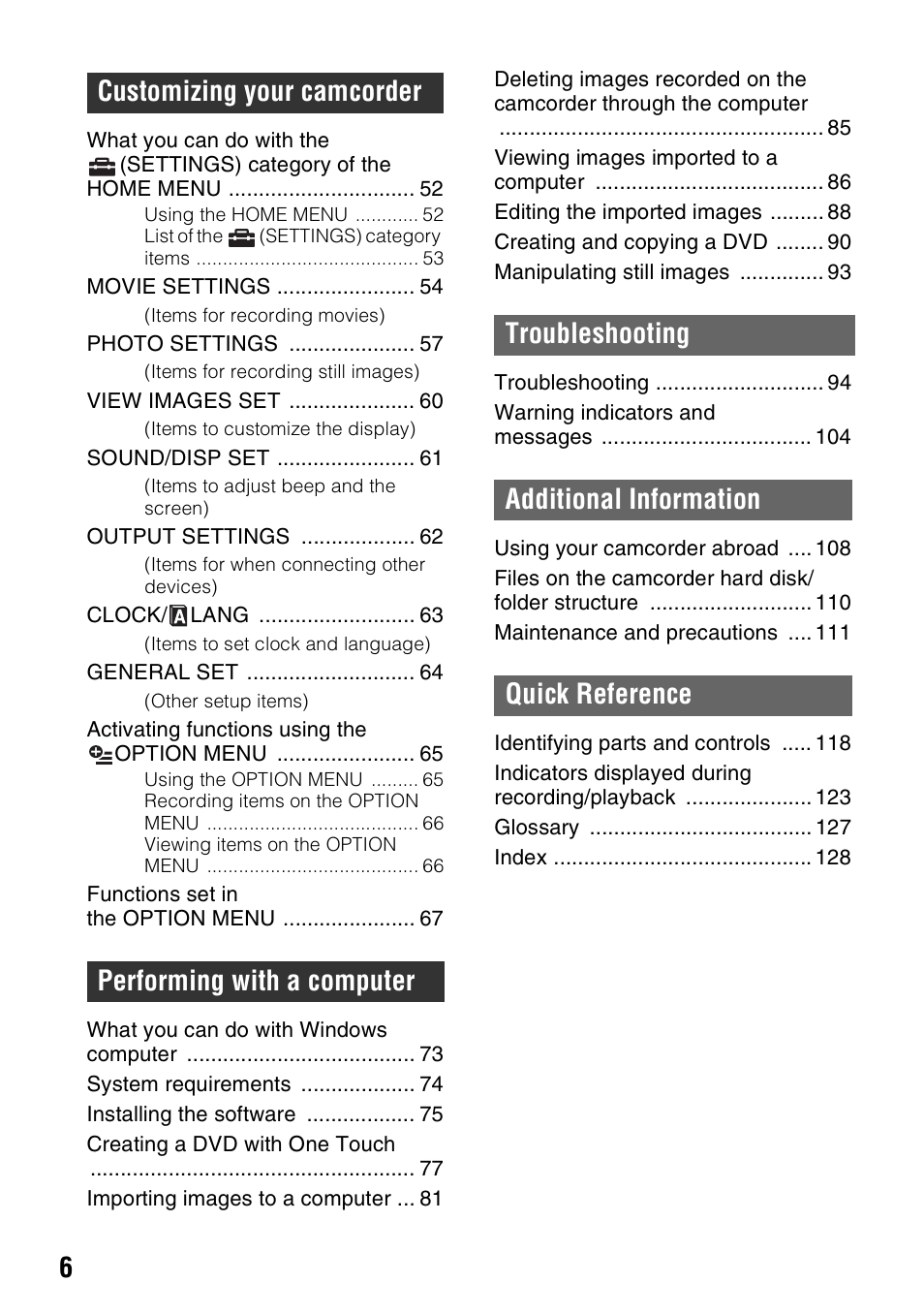 Sony DCR-SR300C User Manual | Page 6 / 131