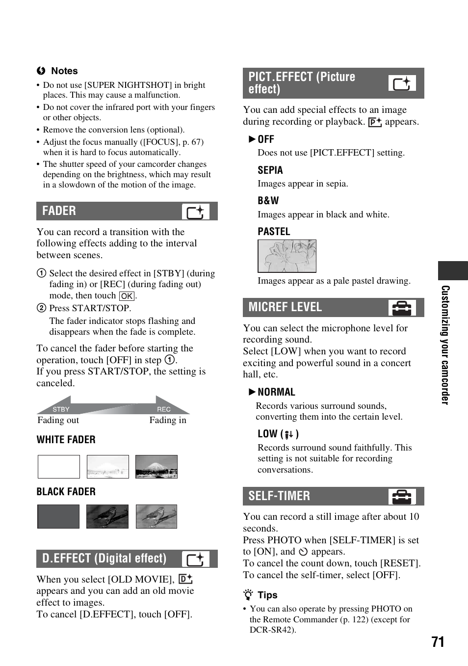 Fader d.effect (digital effect) | Sony DCR-SR300C User Manual | Page 71 / 131