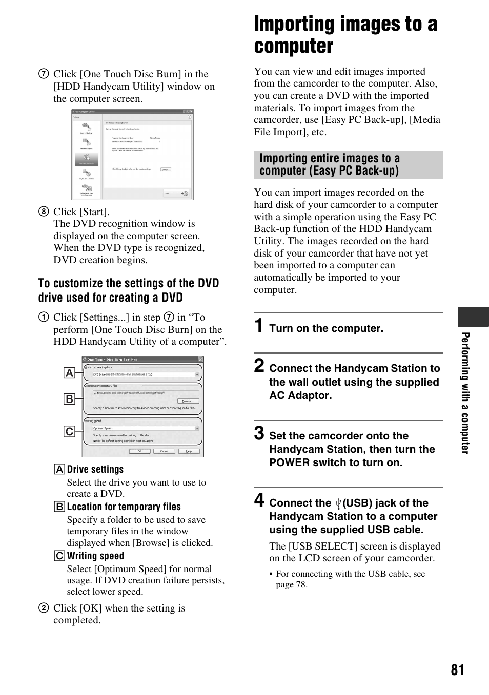 Importing images to a computer, P. 81), T (p. 81) | Sony DCR-SR300C User Manual | Page 81 / 131