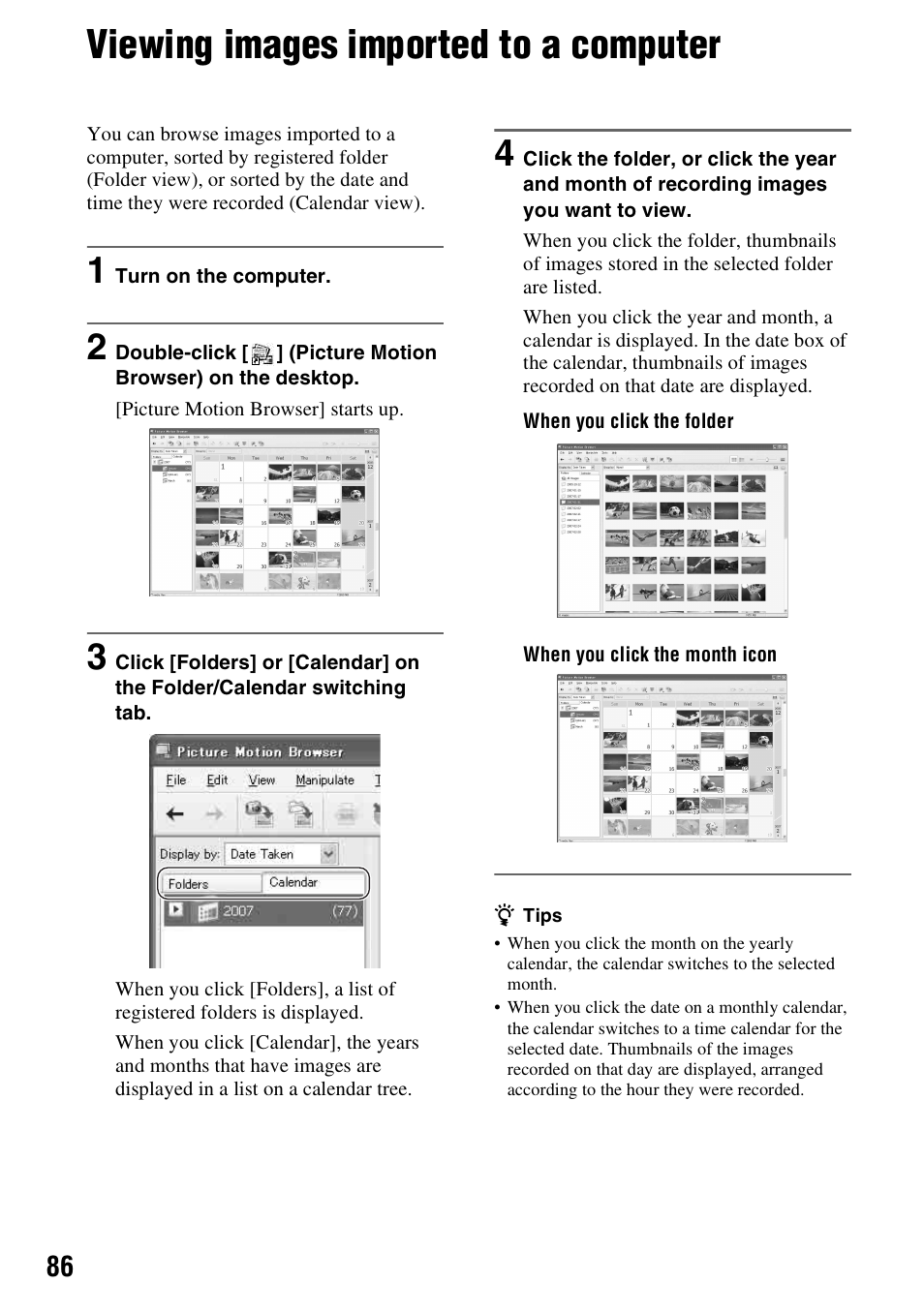 Viewing images imported to a computer, P. 86) | Sony DCR-SR300C User Manual | Page 86 / 131