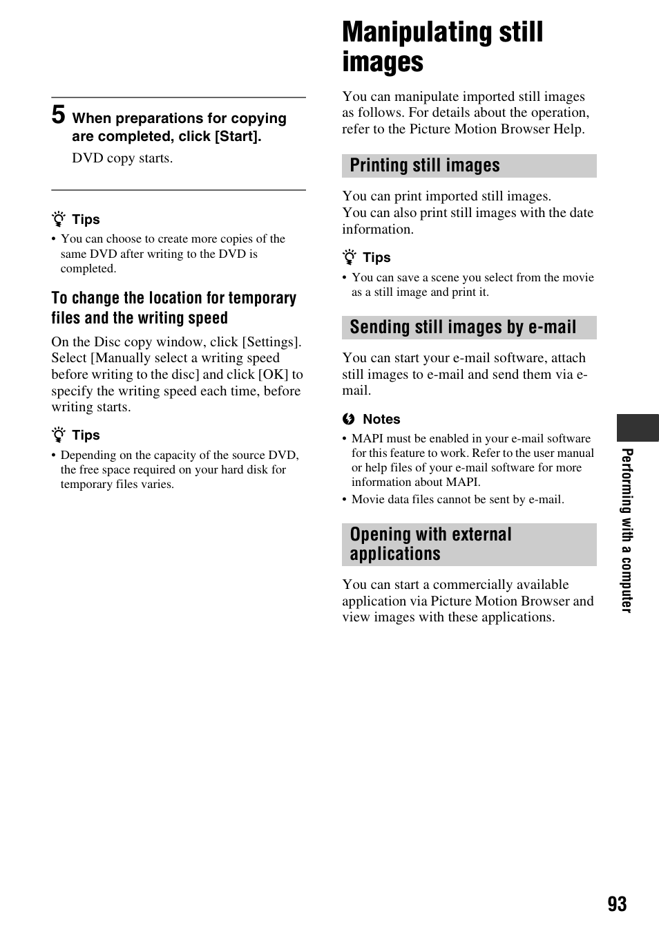 Manipulating still images | Sony DCR-SR300C User Manual | Page 93 / 131