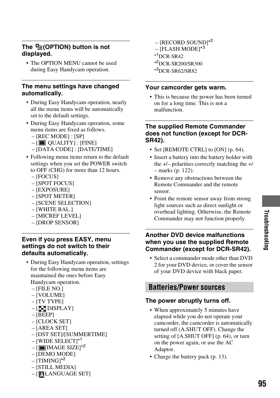 P. 95), Batteries/power sources | Sony DCR-SR300C User Manual | Page 95 / 131