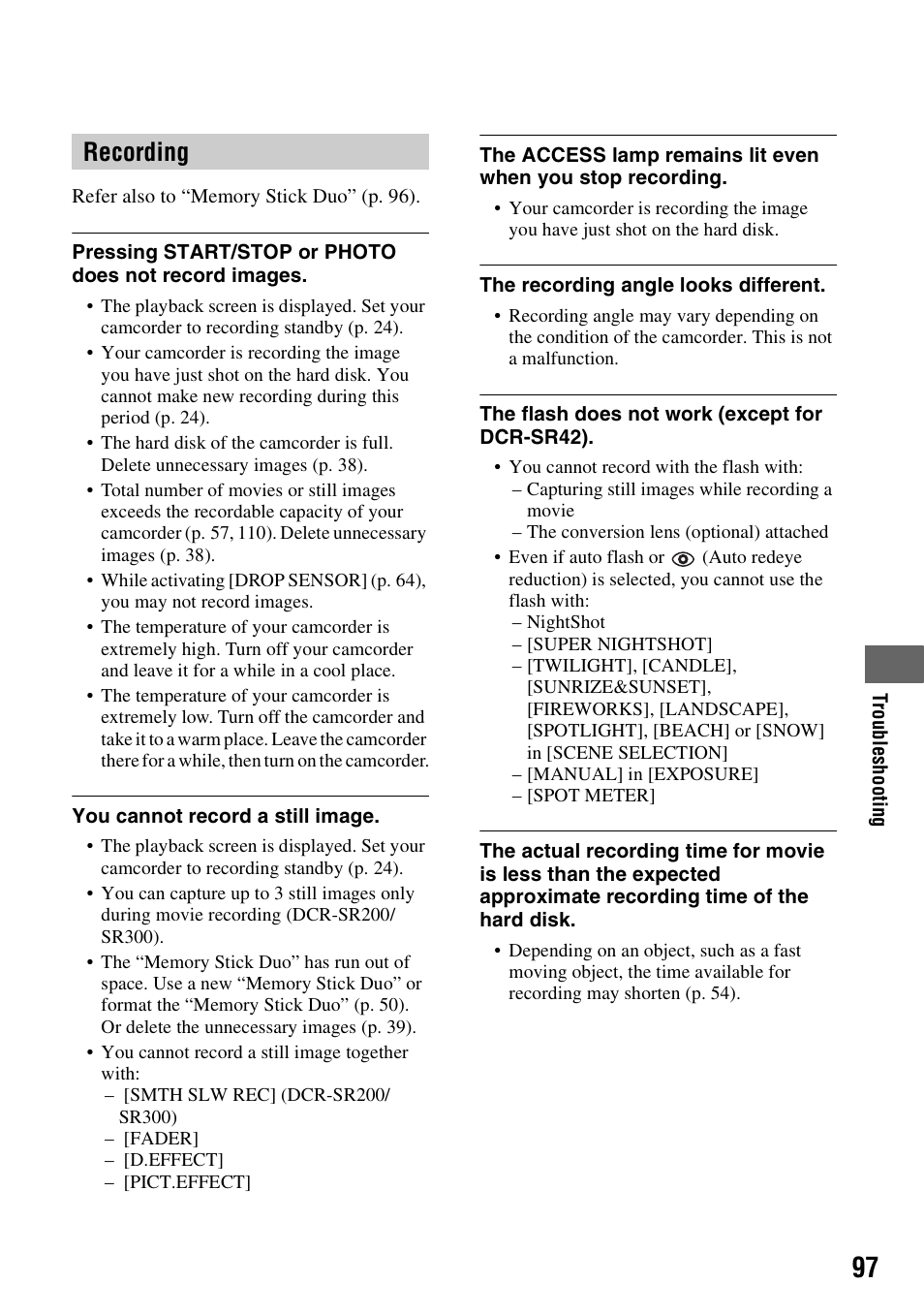 Recording | Sony DCR-SR300C User Manual | Page 97 / 131