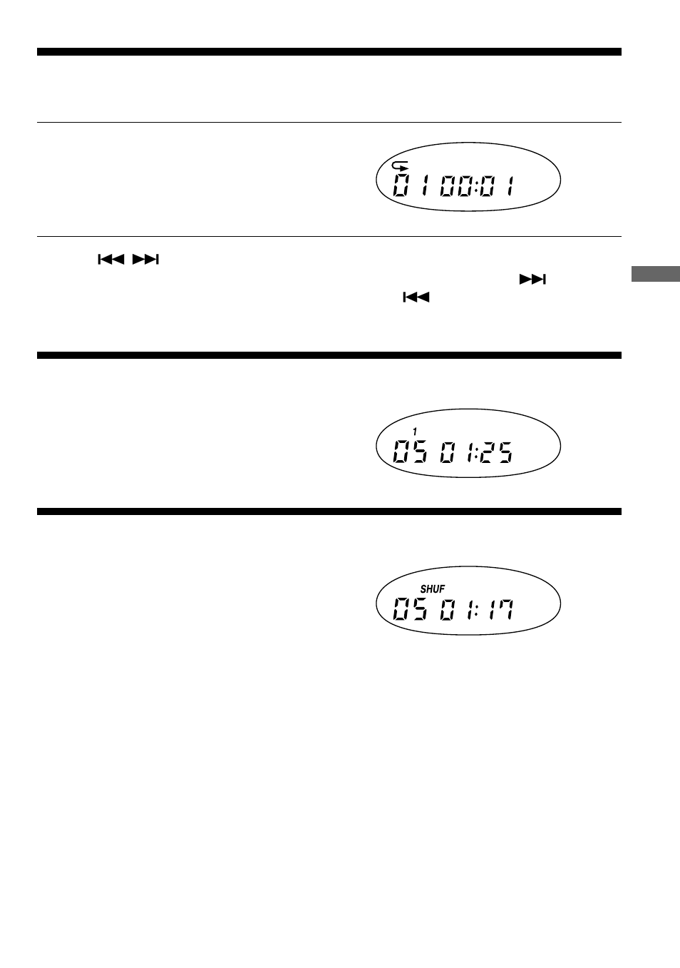 Playing tracks repeatedly (repeat play), Playing a single track (single play), Playing tracks in random order (shuffle play) | Playing tracks in random order, Shuffle play), Playing tracks repeatedly, Playing a single track | Sony D-EJ725 User Manual | Page 9 / 24
