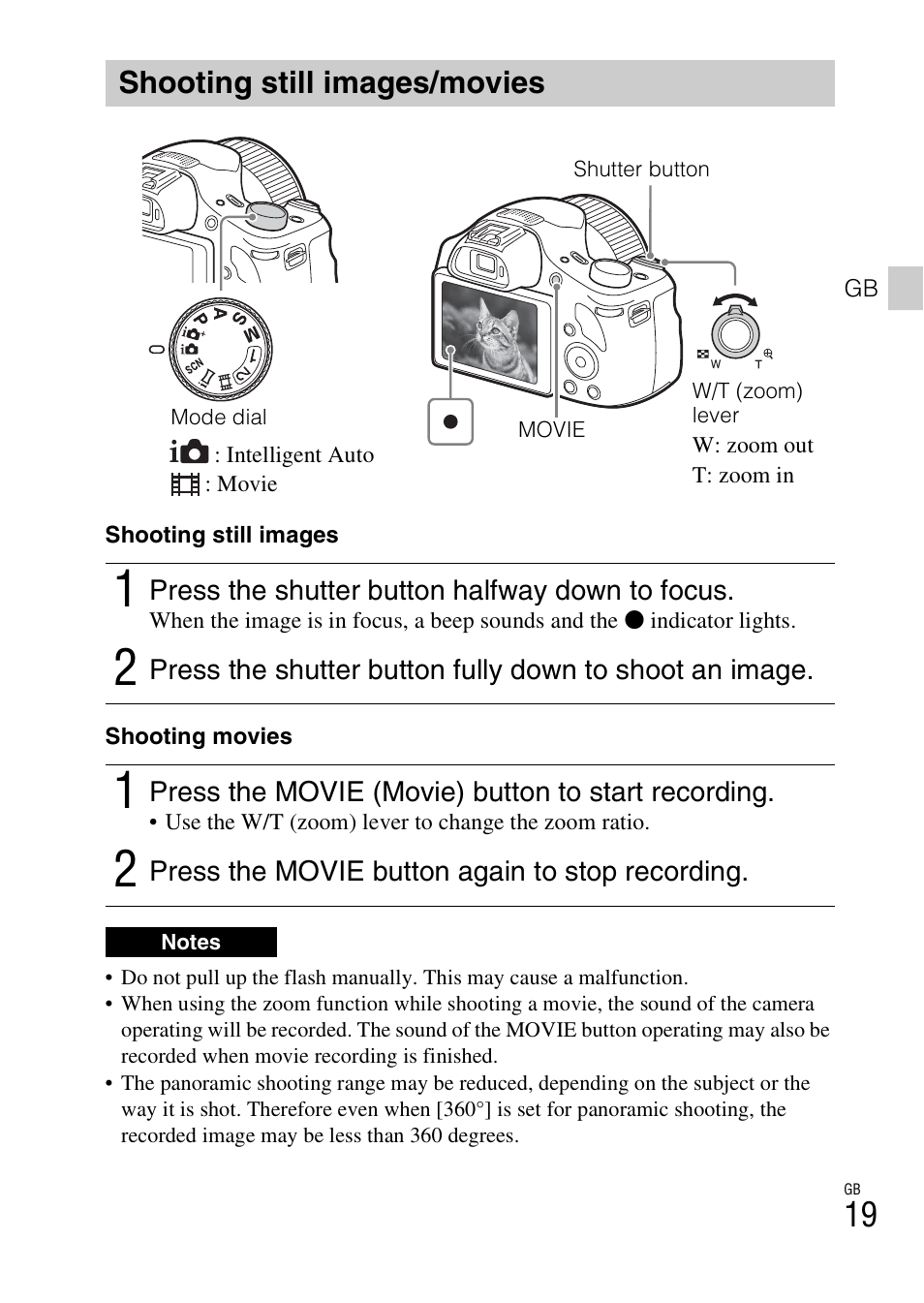 Shooting still images/movies | Sony DSC-HX400V User Manual | Page 19 / 80