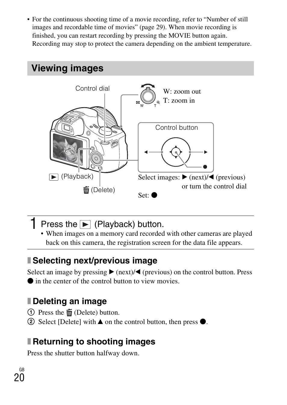 Viewing images | Sony DSC-HX400V User Manual | Page 20 / 80