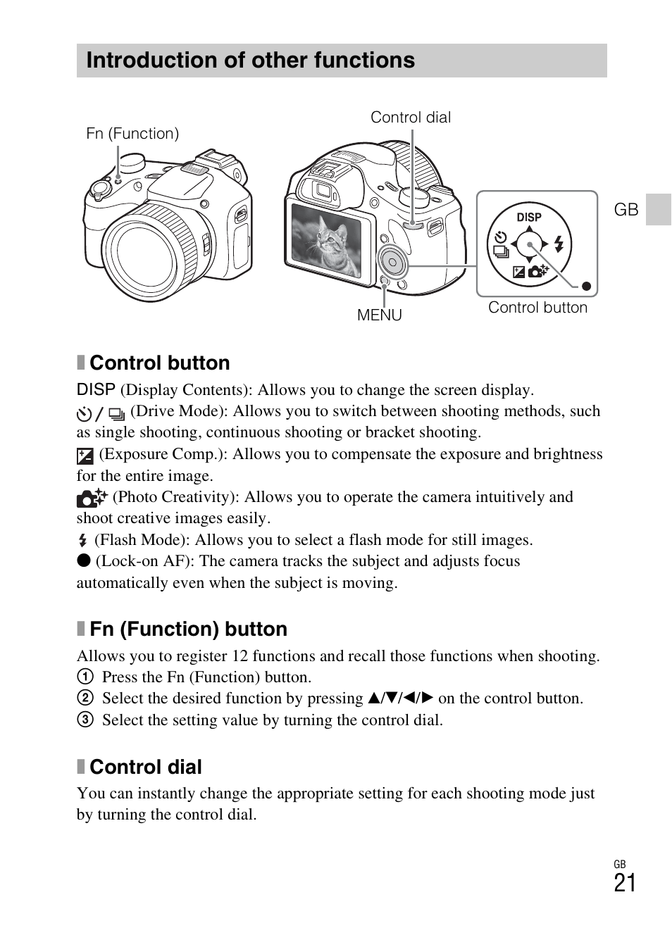 Introduction of other functions, Xcontrol button, Xfn (function) button | Xcontrol dial | Sony DSC-HX400V User Manual | Page 21 / 80