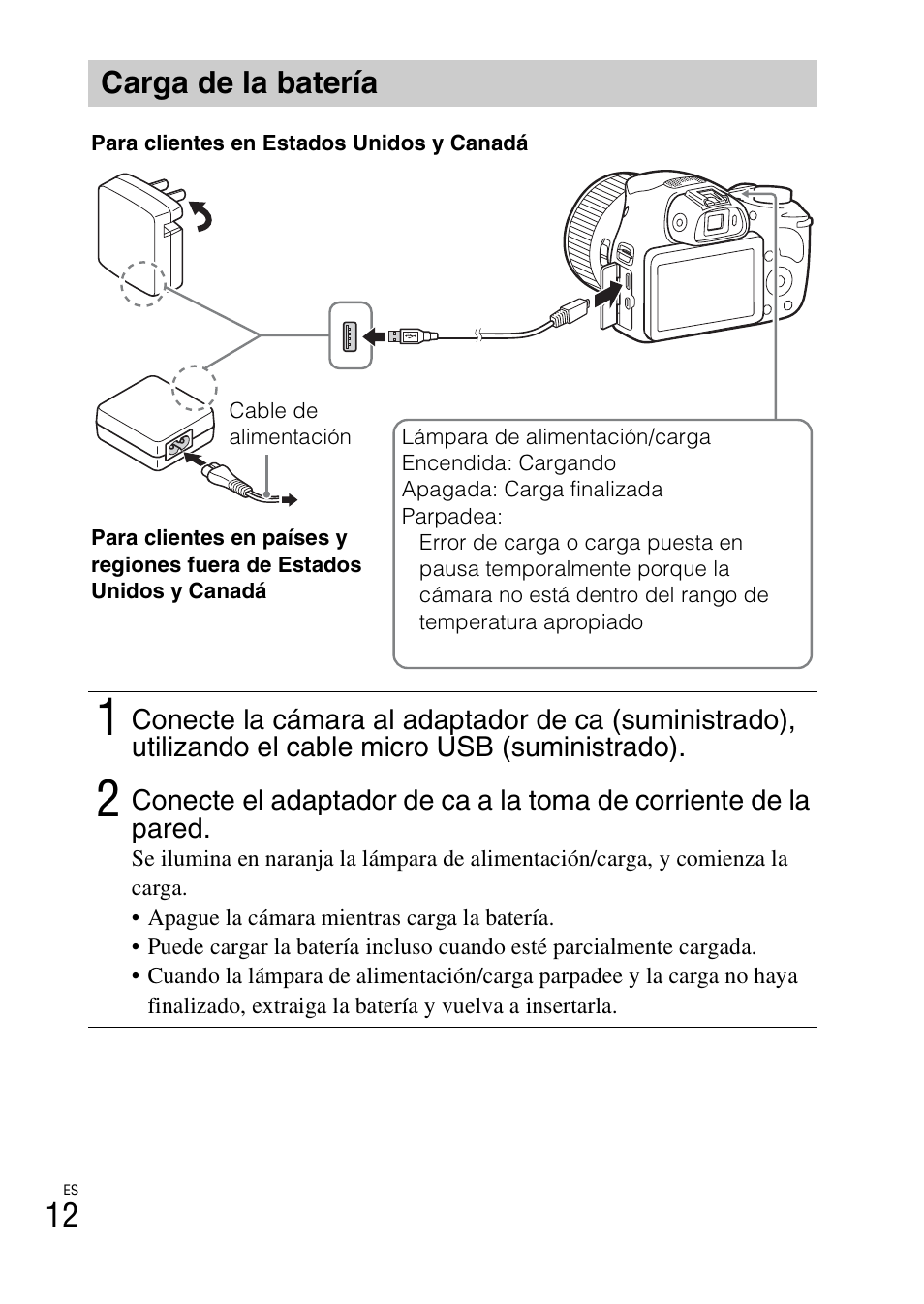 Carga de la batería | Sony DSC-HX400V User Manual | Page 48 / 80