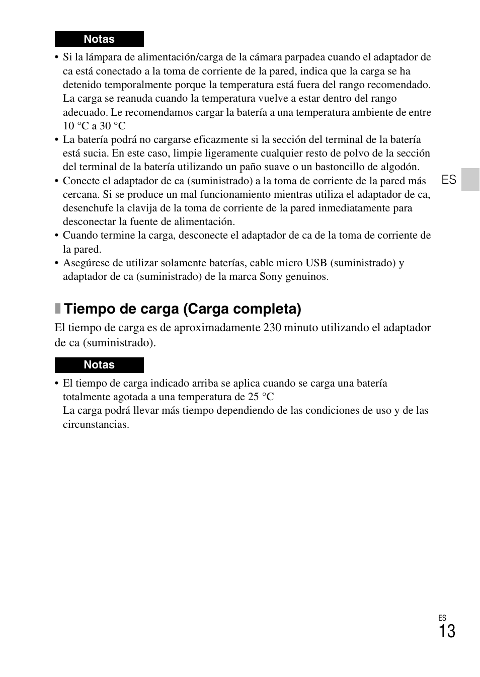 Xtiempo de carga (carga completa) | Sony DSC-HX400V User Manual | Page 49 / 80