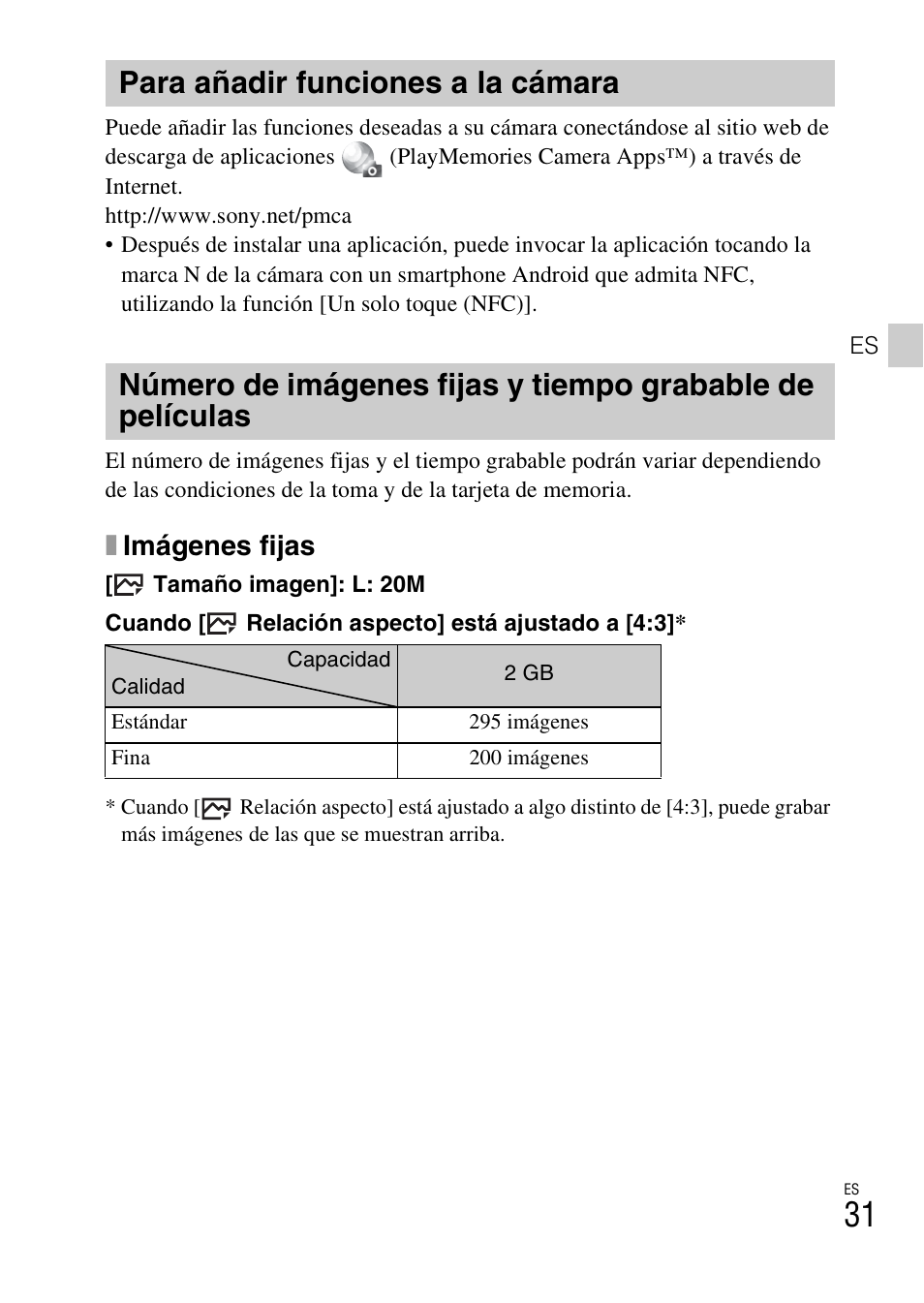 Para añadir funciones a la cámara, Ximágenes fijas | Sony DSC-HX400V User Manual | Page 67 / 80