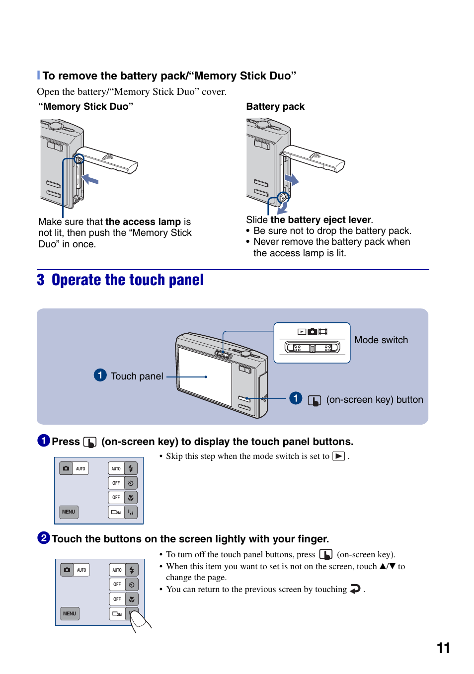 3 operate the touch panel | Sony DSC-T50 User Manual | Page 11 / 32