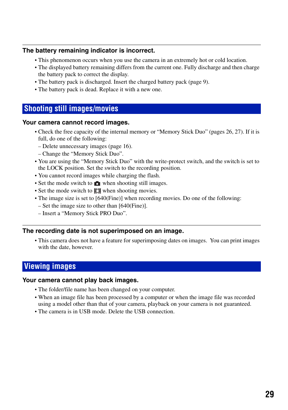 Shooting still images/movies, Viewing images, Shooting still images/movies viewing images | Sony DSC-T50 User Manual | Page 29 / 32