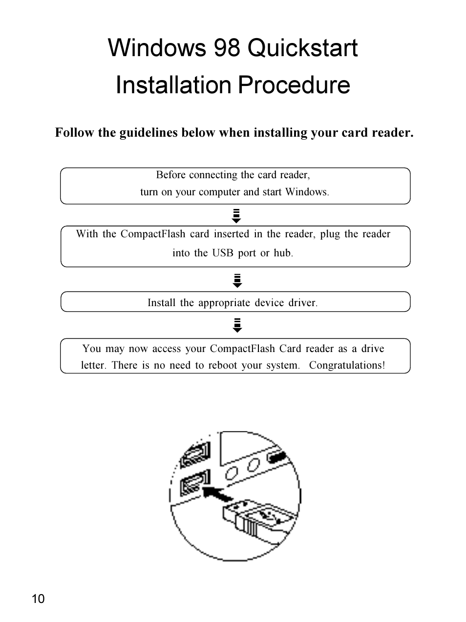 Windows 98 quickstart installation procedure | Apricorn 09N0692 User Manual | Page 10 / 20