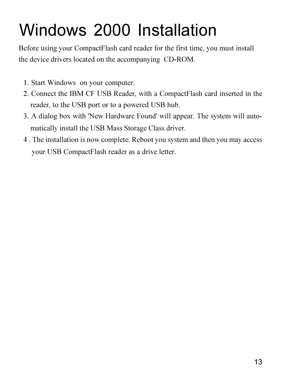 Windows 2000 installation | Apricorn 09N0692 User Manual | Page 13 / 20