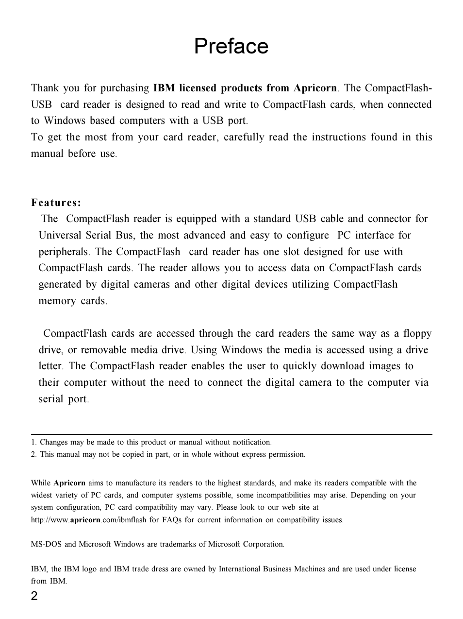 Preface | Apricorn 09N0692 User Manual | Page 2 / 20