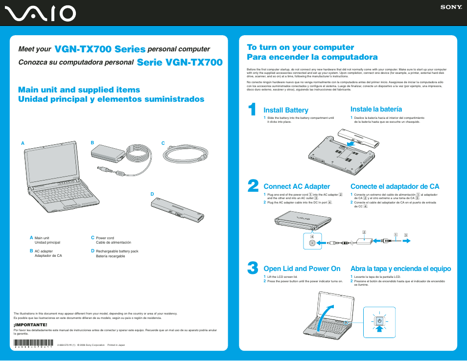Sony VGN-TX750P User Manual | 2 pages