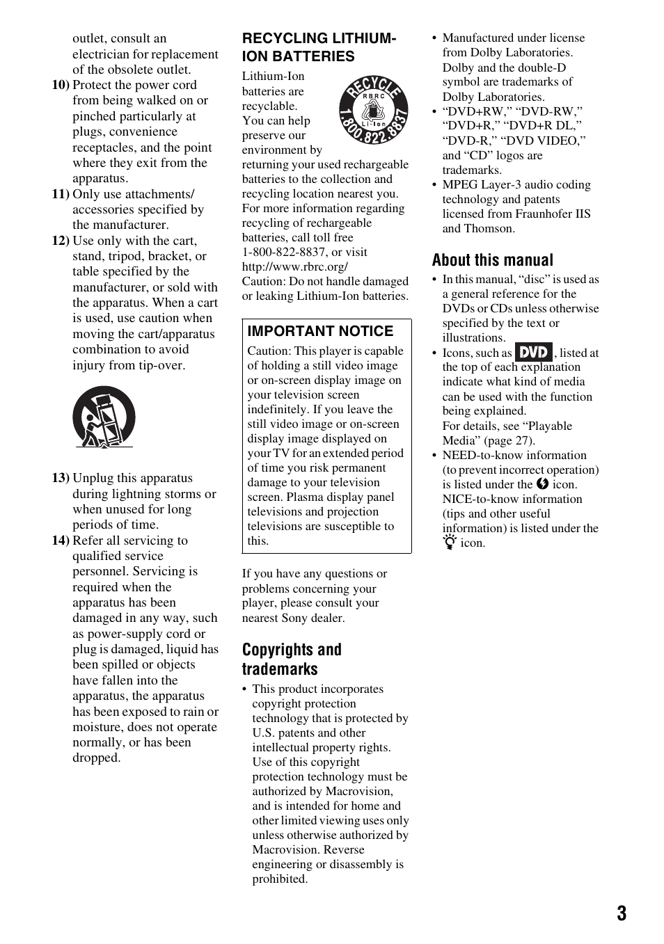 Copyrights and trademarks, About this manual | Sony DVP-FX950 User Manual | Page 3 / 40