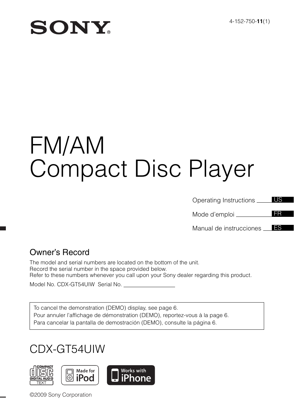 Sony CDX GT54UIW User Manual | 80 pages