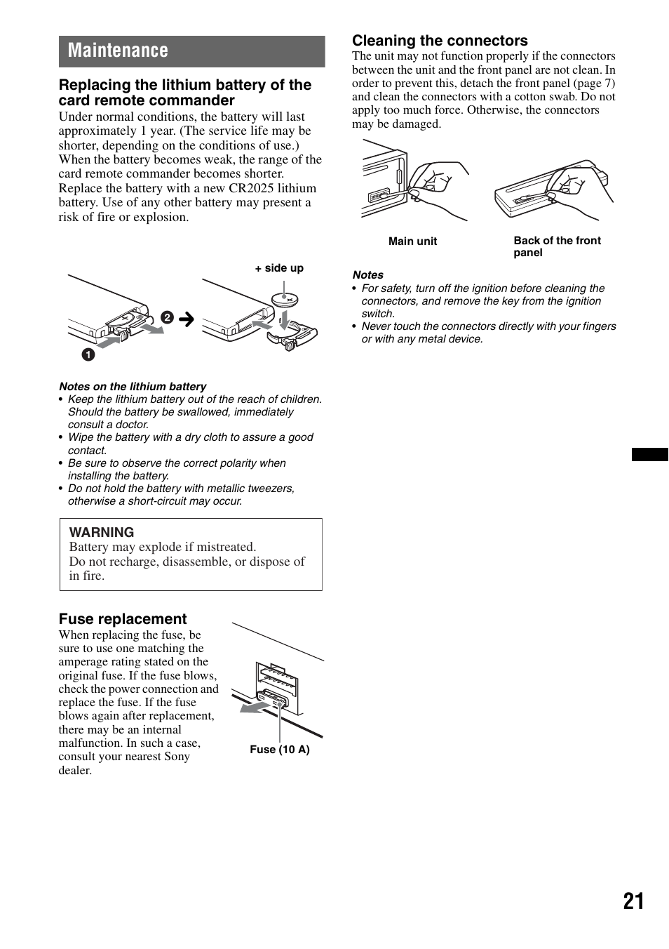 Maintenance | Sony CDX GT54UIW User Manual | Page 21 / 80