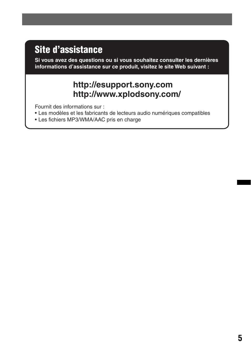 Site d’assistance | Sony CDX GT54UIW User Manual | Page 29 / 80