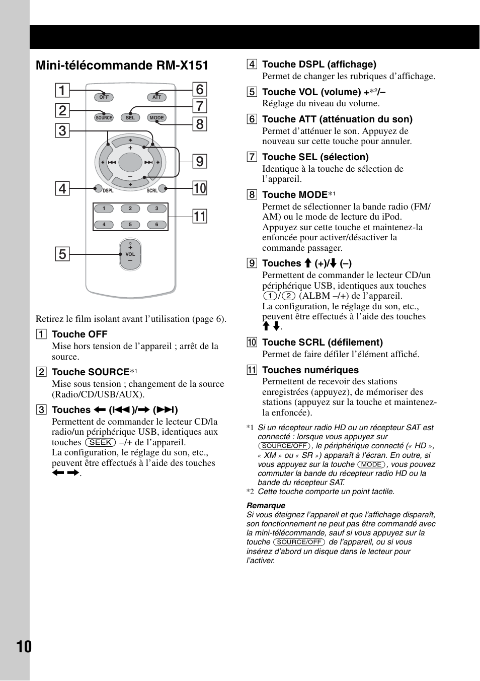 Mini-télécommande rm-x151 | Sony CDX GT54UIW User Manual | Page 34 / 80