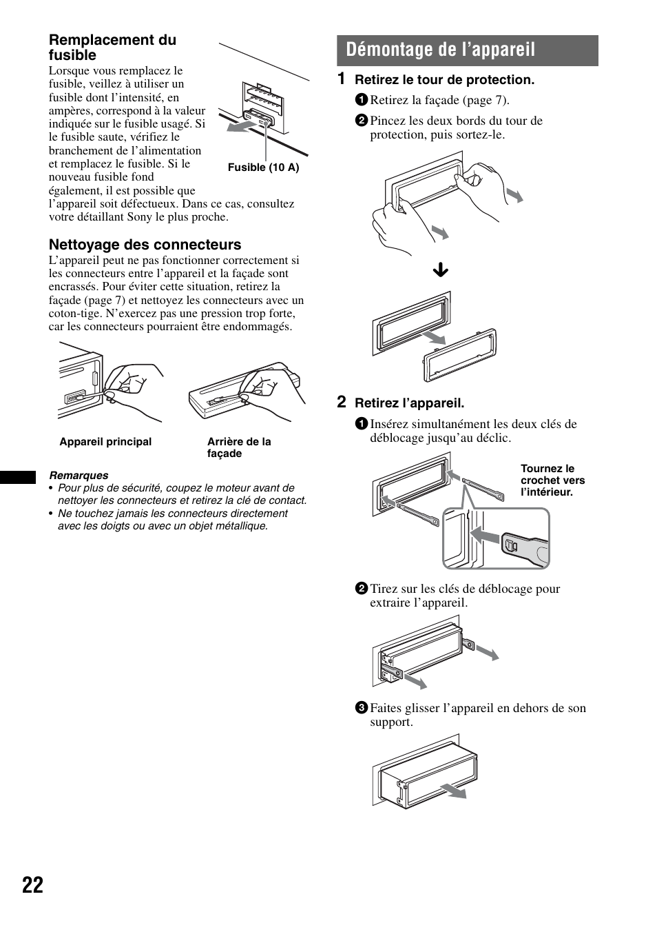 Démontage de l’appareil | Sony CDX GT54UIW User Manual | Page 46 / 80