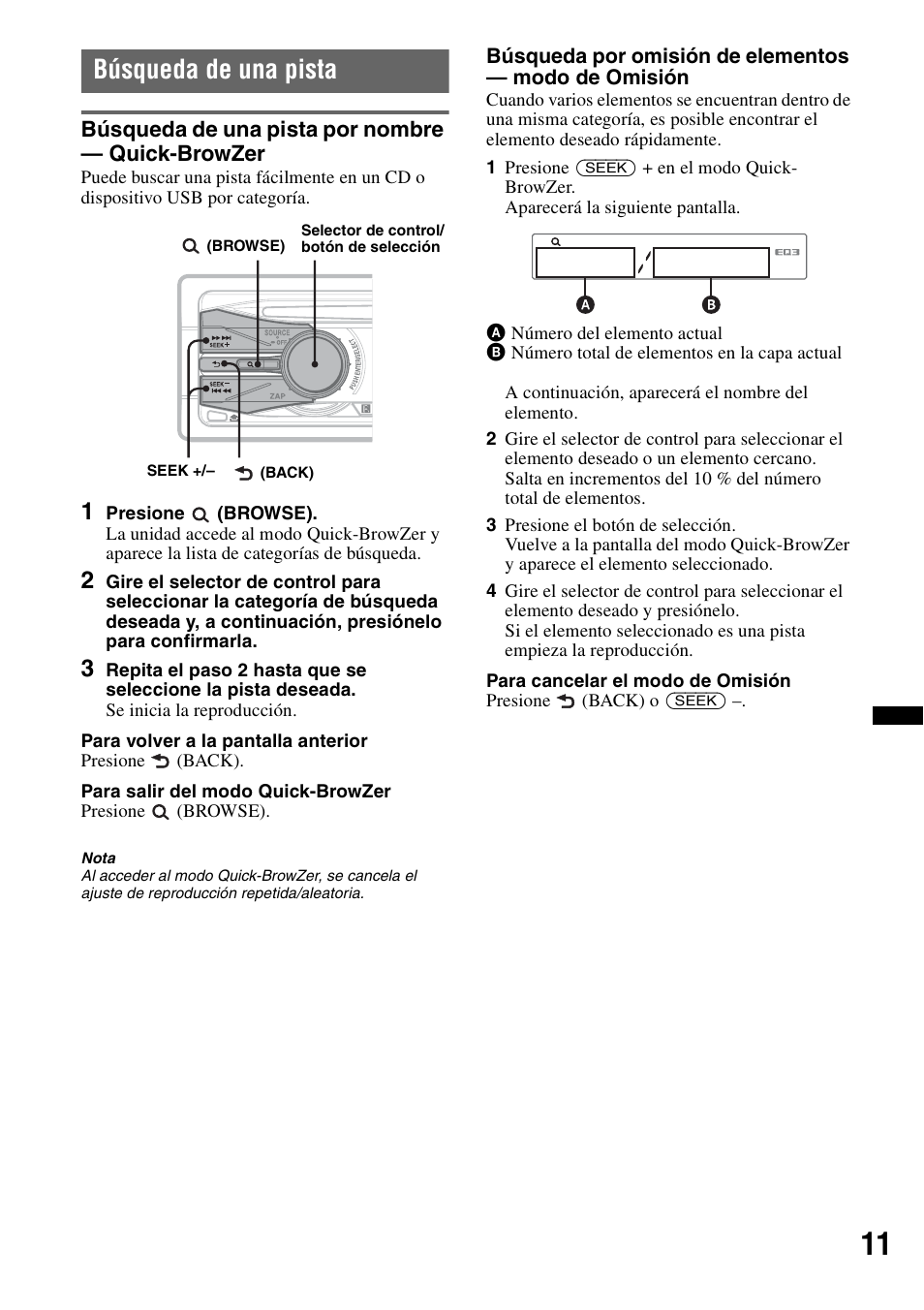 Búsqueda de una pista, Búsqueda de una pista por nombre - quick-browzer, Búsqueda de una pista por nombre — quick-browzer | Sony CDX GT54UIW User Manual | Page 61 / 80